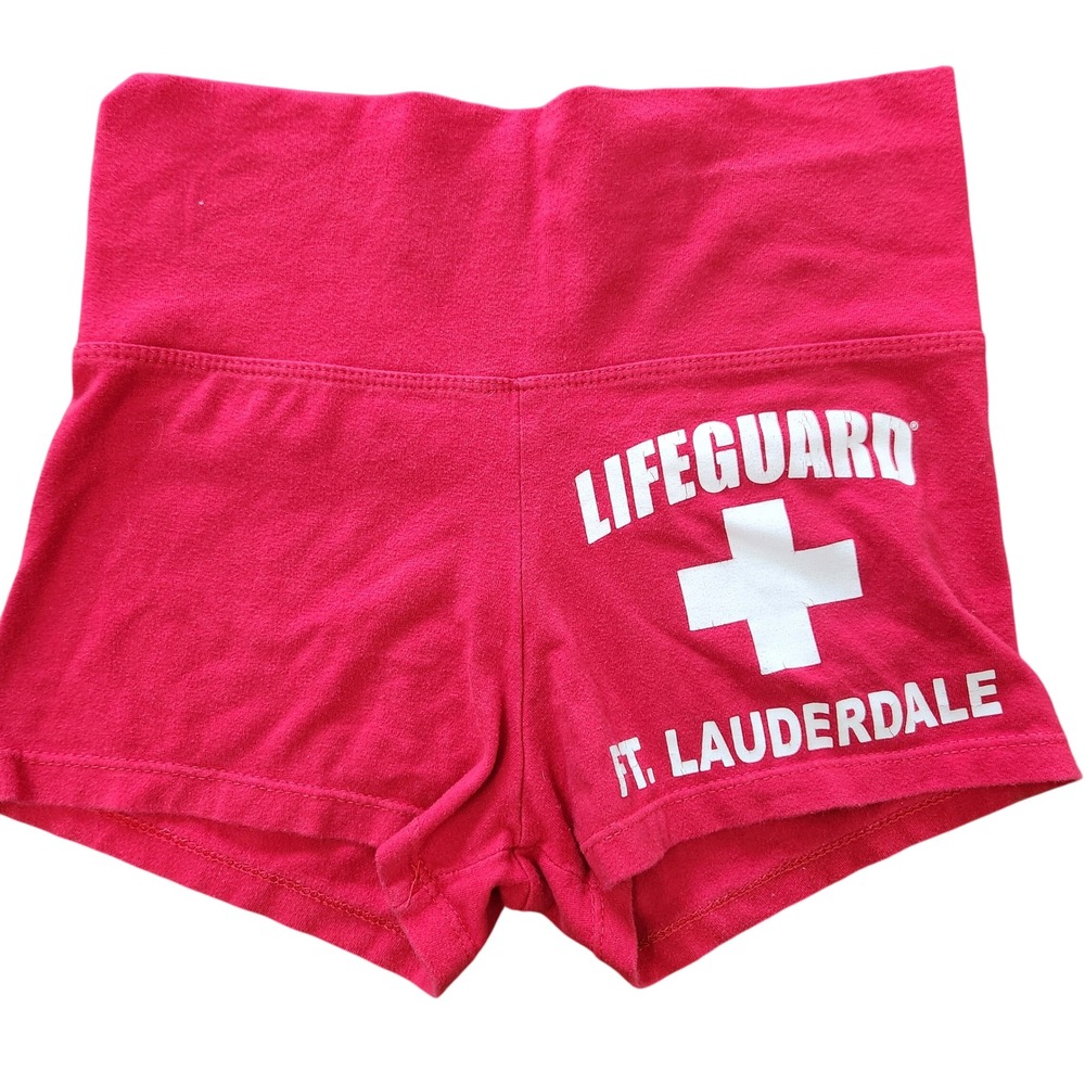 Y2k Lifeguard Ft Lauderdale stretchy‎ red shorts size small